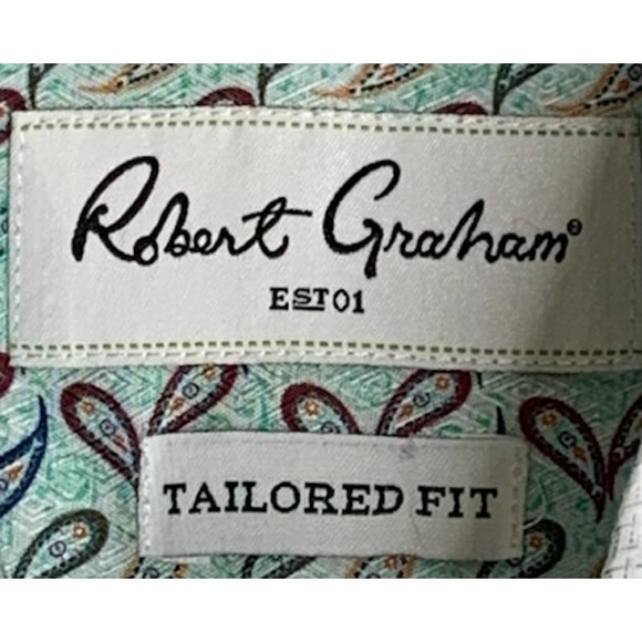 Robert Graham Shirt Green Gray‎ Geometric 43/17 - Picture 2 of 5